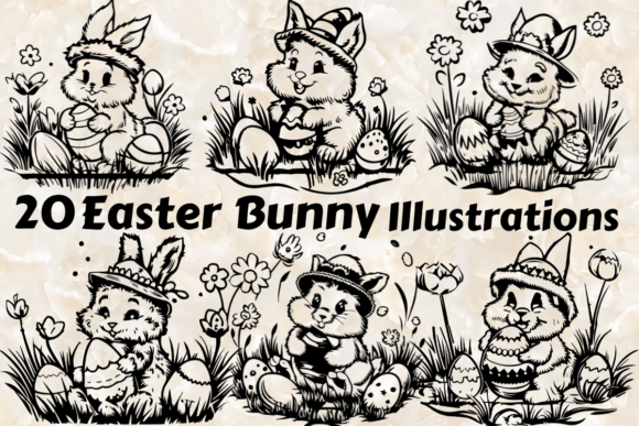 20 Easter Bunny Illustrations Bundle: Graphics Review