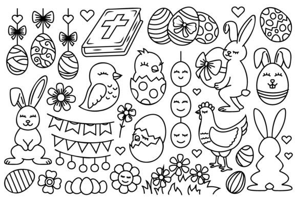 Easter Illustrations Line Art Set: Graphics & Illustrations