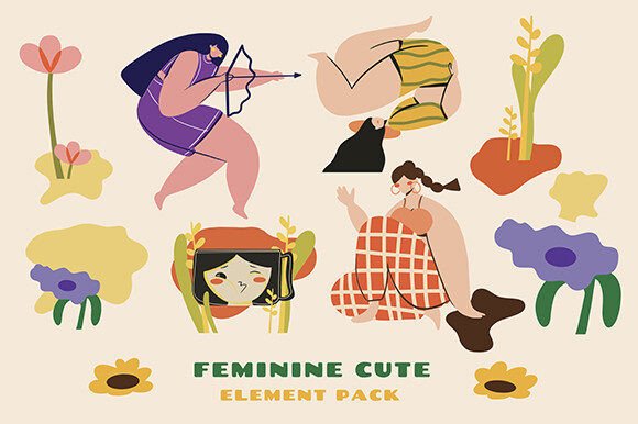 Feminine Cute Illustrations Pack Graphics Review