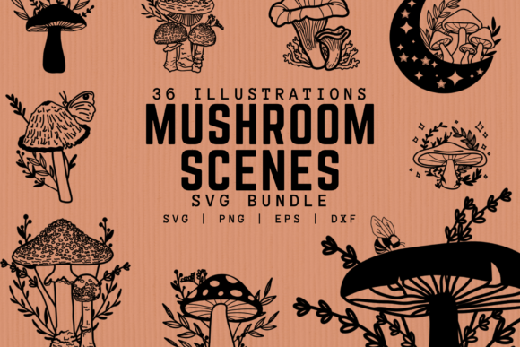 Mushroom Scenes SVG Illustrations: Graphics Review