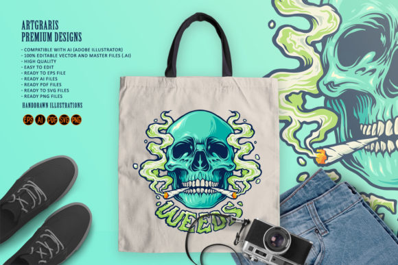 Weed Skull Smoke Graphics & Illustrations