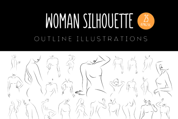 Woman Silhouette Outline Illustrations for Brand Graphics